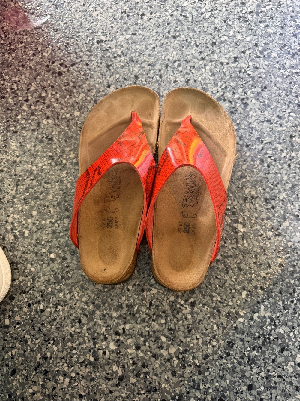 Women’s Red Patterned Thong Sandals with Comfort Footbed